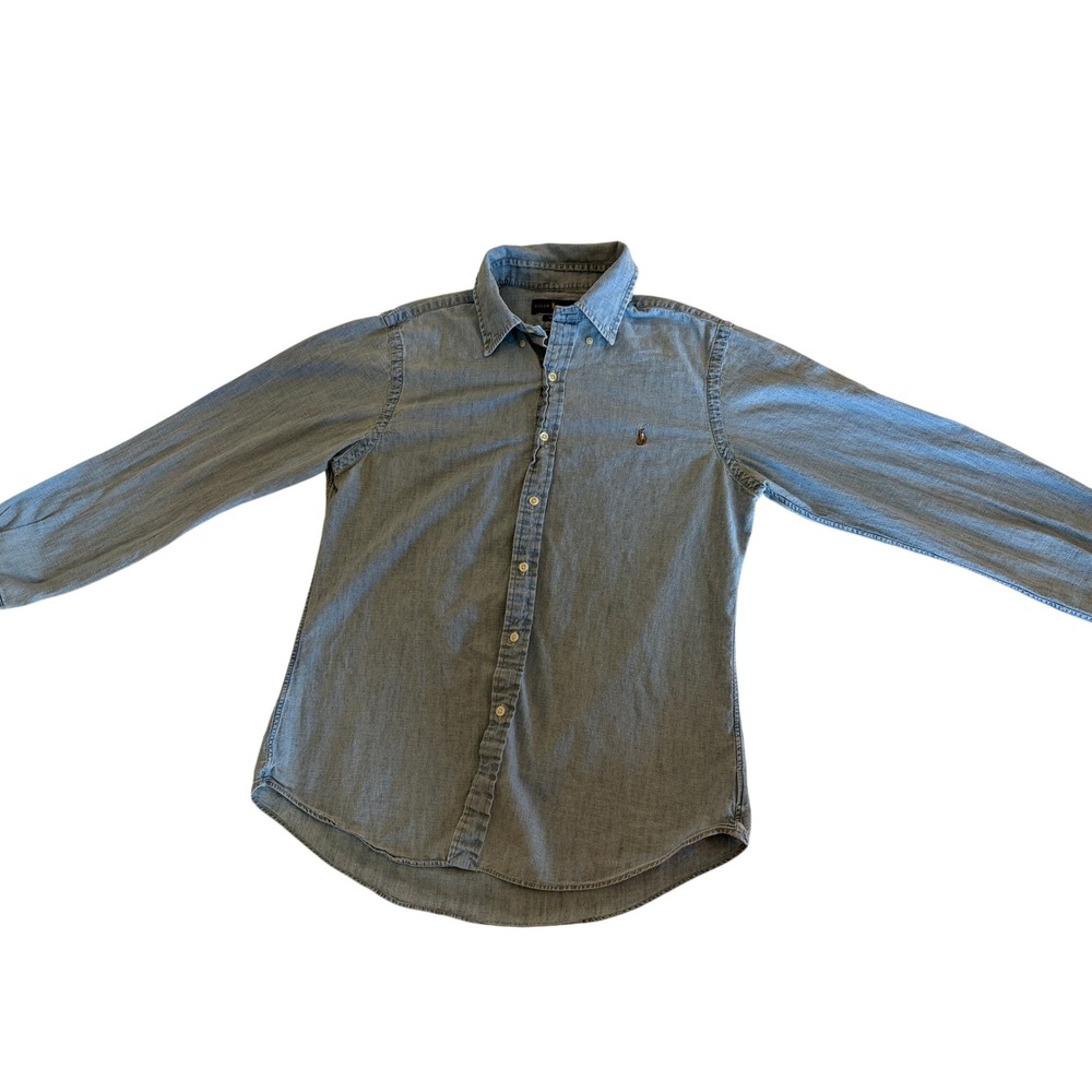 Ralph Lauren Slim Fit Light Blue Chambray Denim Button Down Shirt Mens Large L